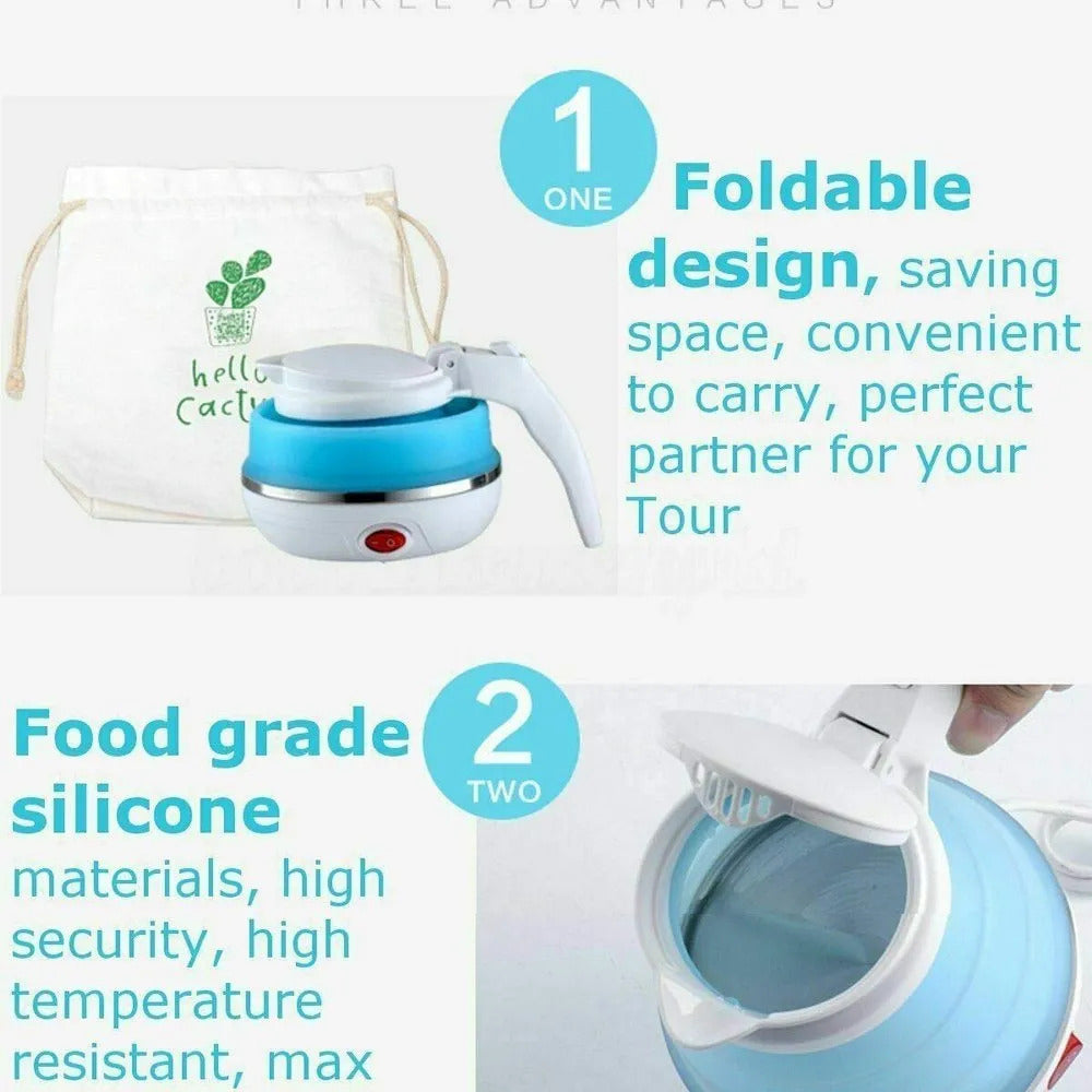 600ml Portable Travel Kettle – Fast Boiling, Collapsible & Foldable Electric Bottle (Random Color)