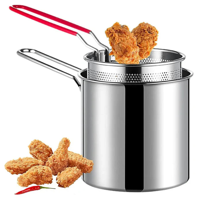 Stainless Steel Deep Fryer Pot with Strainer – 1200ML Oil Capacity