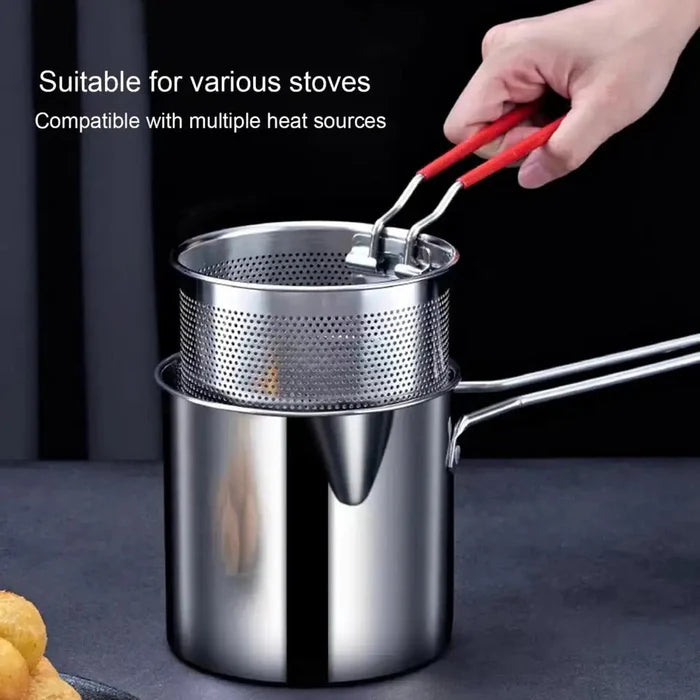 Stainless Steel Deep Fryer Pot with Strainer – 1200ML Oil Capacity