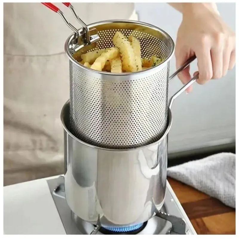 Stainless Steel Deep Fryer Pot with Strainer – 1200ML Oil Capacity