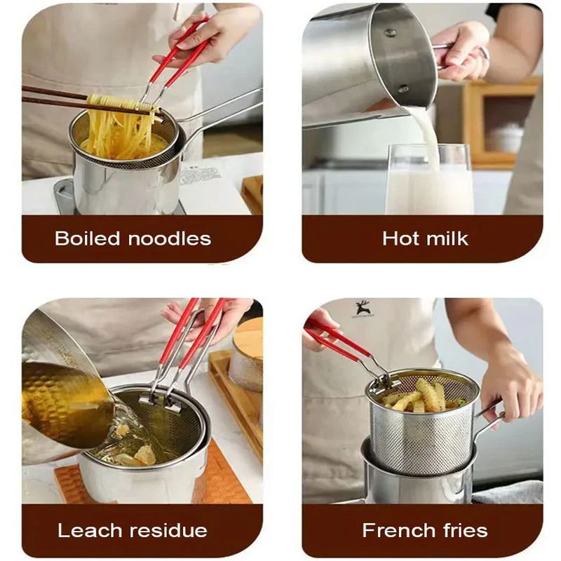 Stainless Steel Deep Fryer Pot with Strainer – 1200ML Oil Capacity