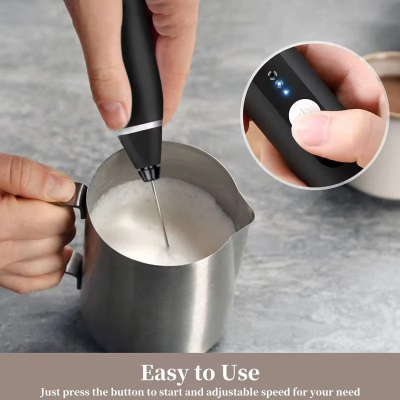 2 in 1 Rechargeable Milk Frother Wand – Handheld Coffee Mixer (Black)
