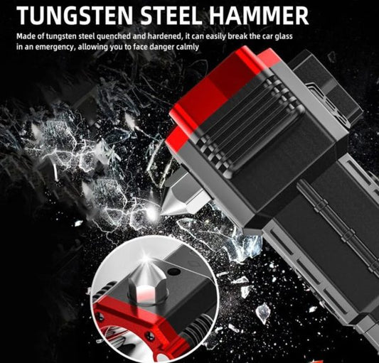 High-Power LED Torch Light – Rechargeable Flashlight with Tactical Hammer & Power Bank (Random Color, Boxed)
