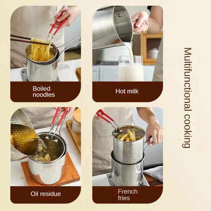 Stainless Steel Deep Fryer Pot with Strainer – 1200ML Oil Capacity
