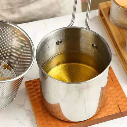 Stainless Steel Deep Fryer Pot with Strainer – 1200ML Oil Capacity
