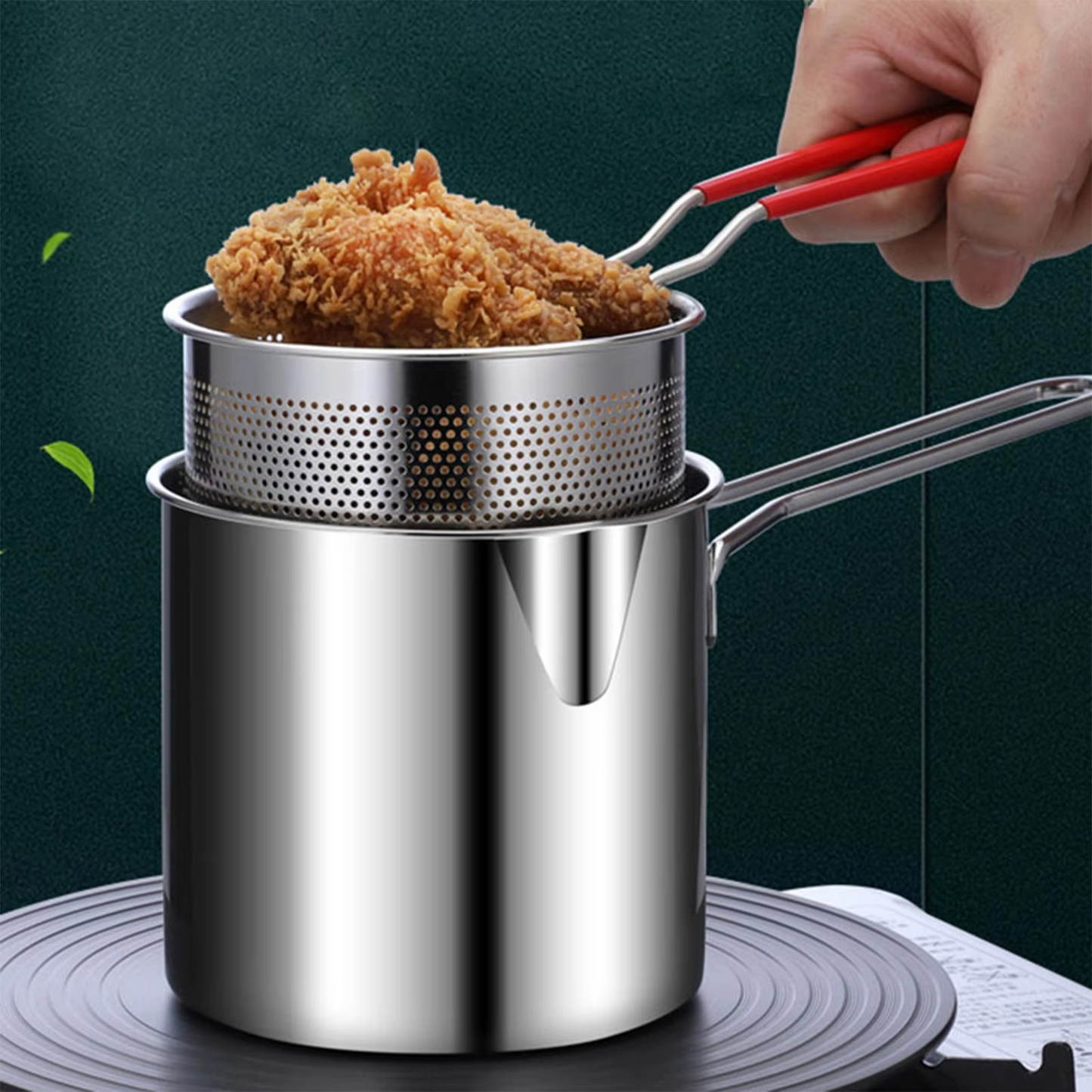 Stainless Steel Deep Fryer Pot with Strainer – 1200ML Oil Capacity