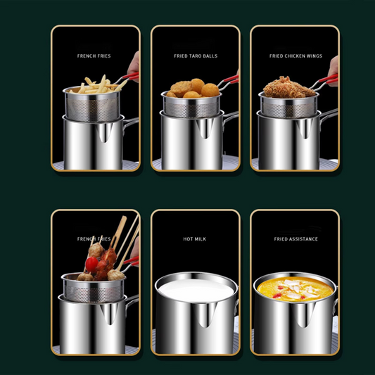 Stainless Steel Deep Fryer Pot with Strainer – 1200ML Oil Capacity