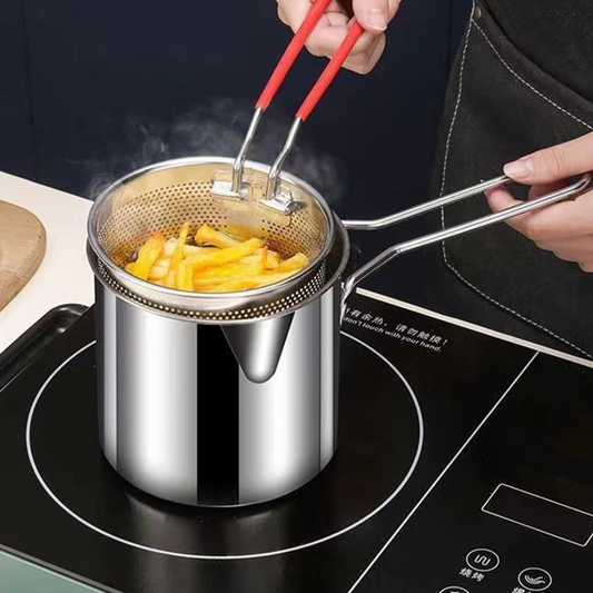 Stainless Steel Deep Fryer Pot with Strainer – 1200ML Oil Capacity
