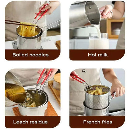 Stainless Steel Deep Fryer Pot with Strainer – 1200ML Oil Capacity