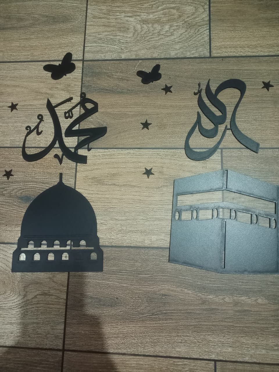 3D Islamic Wall Art – Allah & Muhammad Calligraphy Sticker (15-Inch, Kaaba & Masjid Design)