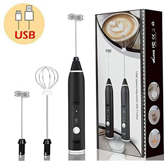 2 in 1 Rechargeable Milk Frother Wand – Handheld Coffee Mixer (Black)