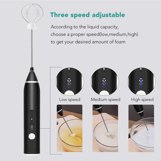 2 in 1 Rechargeable Milk Frother Wand – Handheld Coffee Mixer (Black)